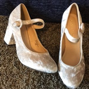 Light Gray Mary Jane Heels in Velvet